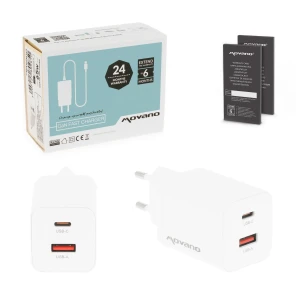 Ładowarka Movano GaN 45W USB-C PD + USB-A (white)